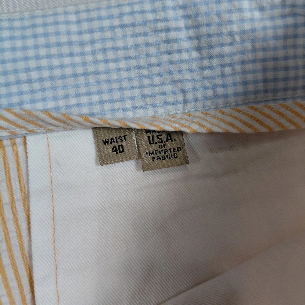 Bills Khakis Parker Short Mens 40‎ Orange White Seersucker Striped Standard Fit